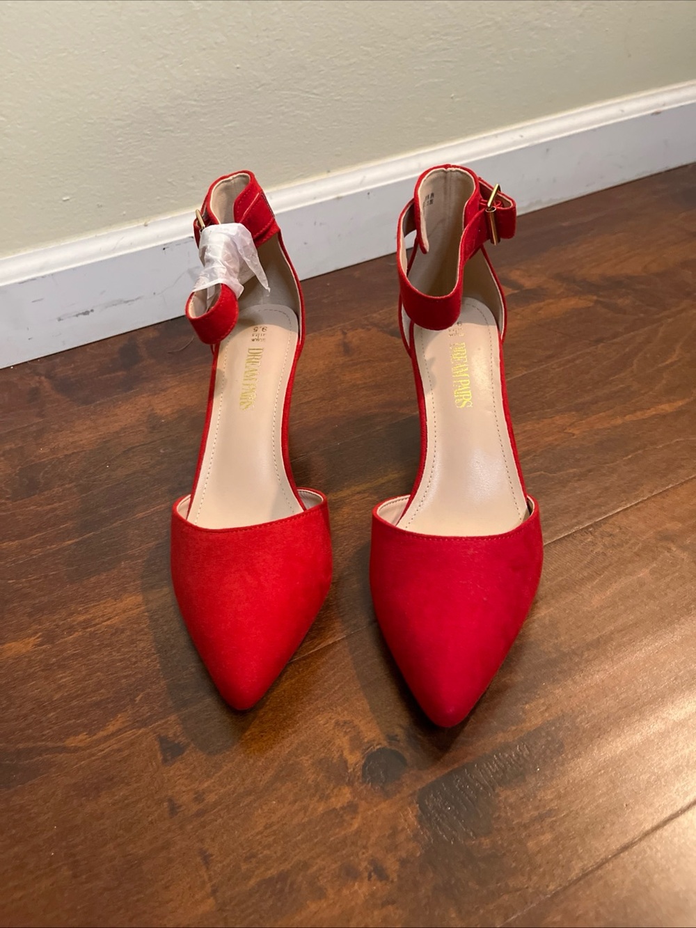 Dream Pairs Red Pointed-Toe Ankle-Strap Heels